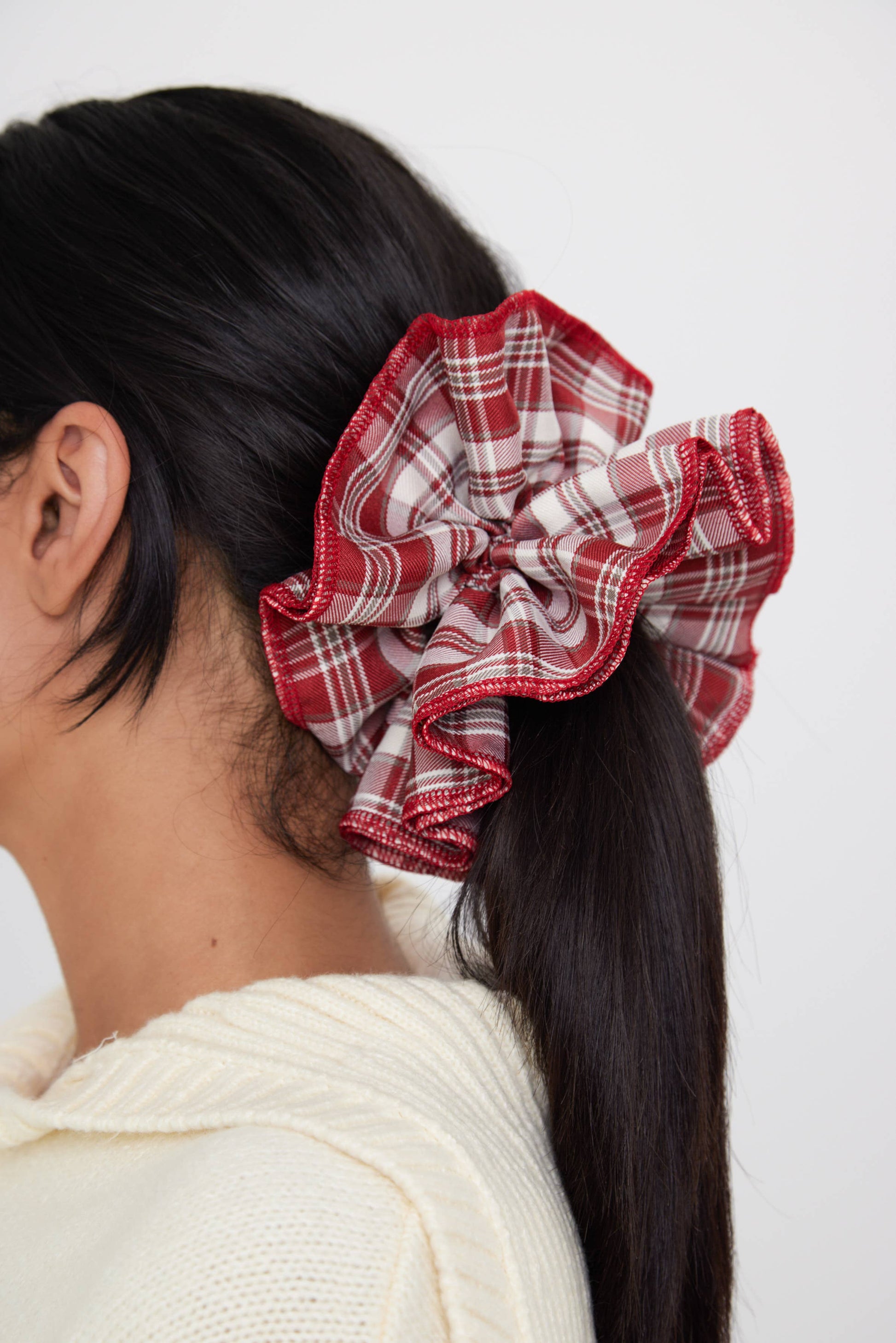 Double Layer Check Scrunchie in Red