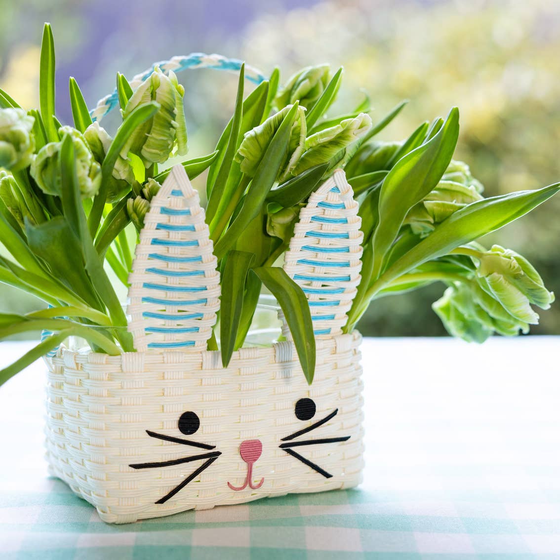 Blue & White Recycled Paper Bunny Shaped Basket