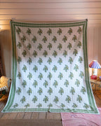 Green Marigold Block Print Throw