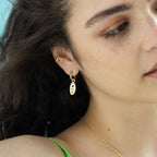 Midnight Gemstone Charm Hoop Earrings Gold