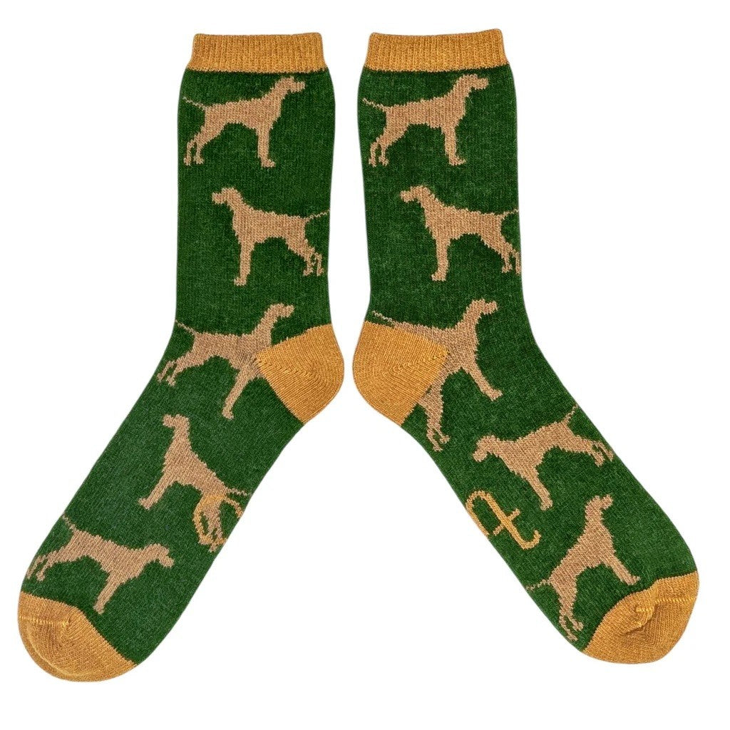 Dog Men's Lambswool Ankle Socks -Greenl/Mustard