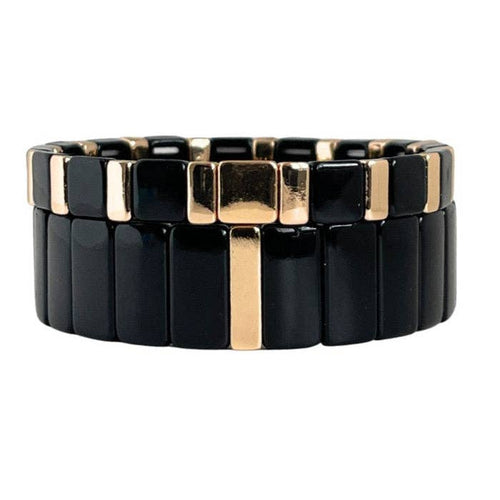 Boho Enamel Tile Bracelet | black and gold