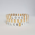 White & Gold LOVE Tile Stretch Stackable Bracelet