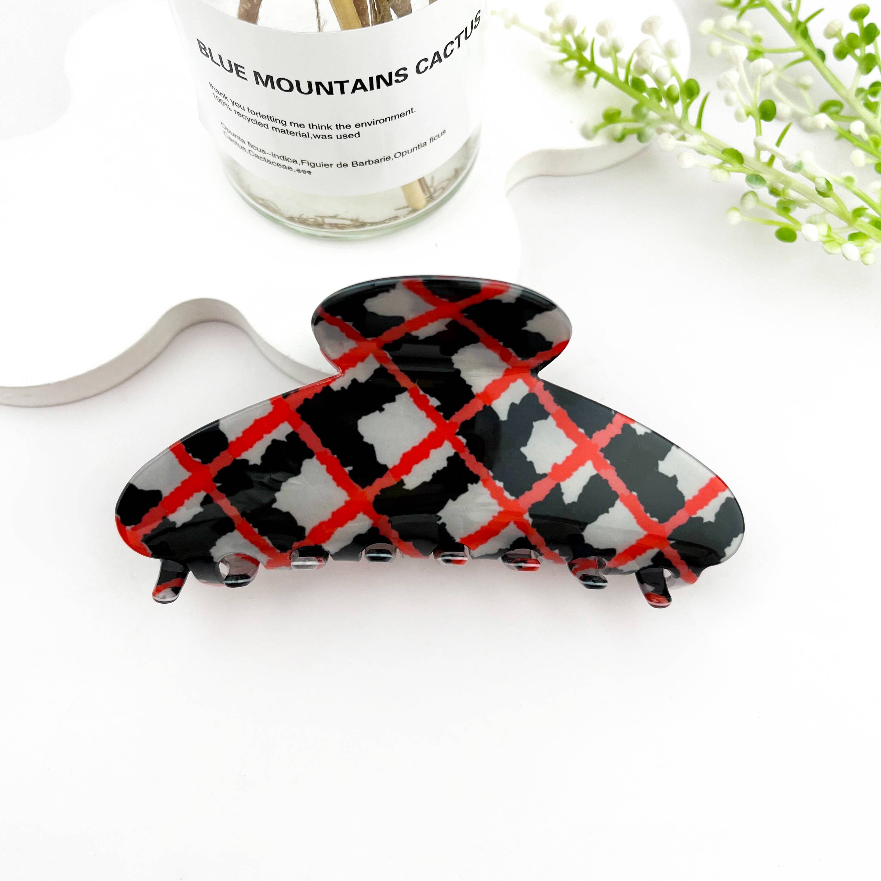 Checkered Vintage Crescent Hair Claw Clip