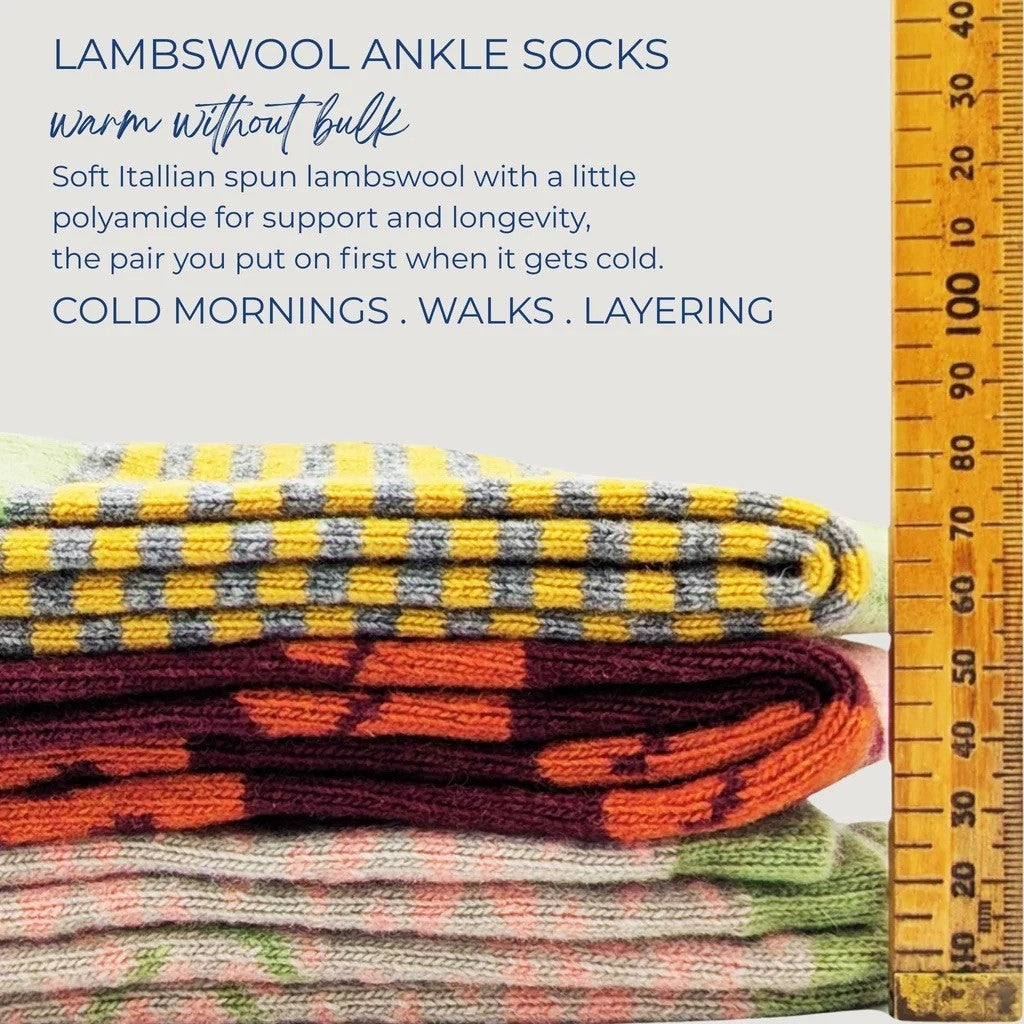 Sheep Men's Lambswool Ankle Socks  -Teal/Red