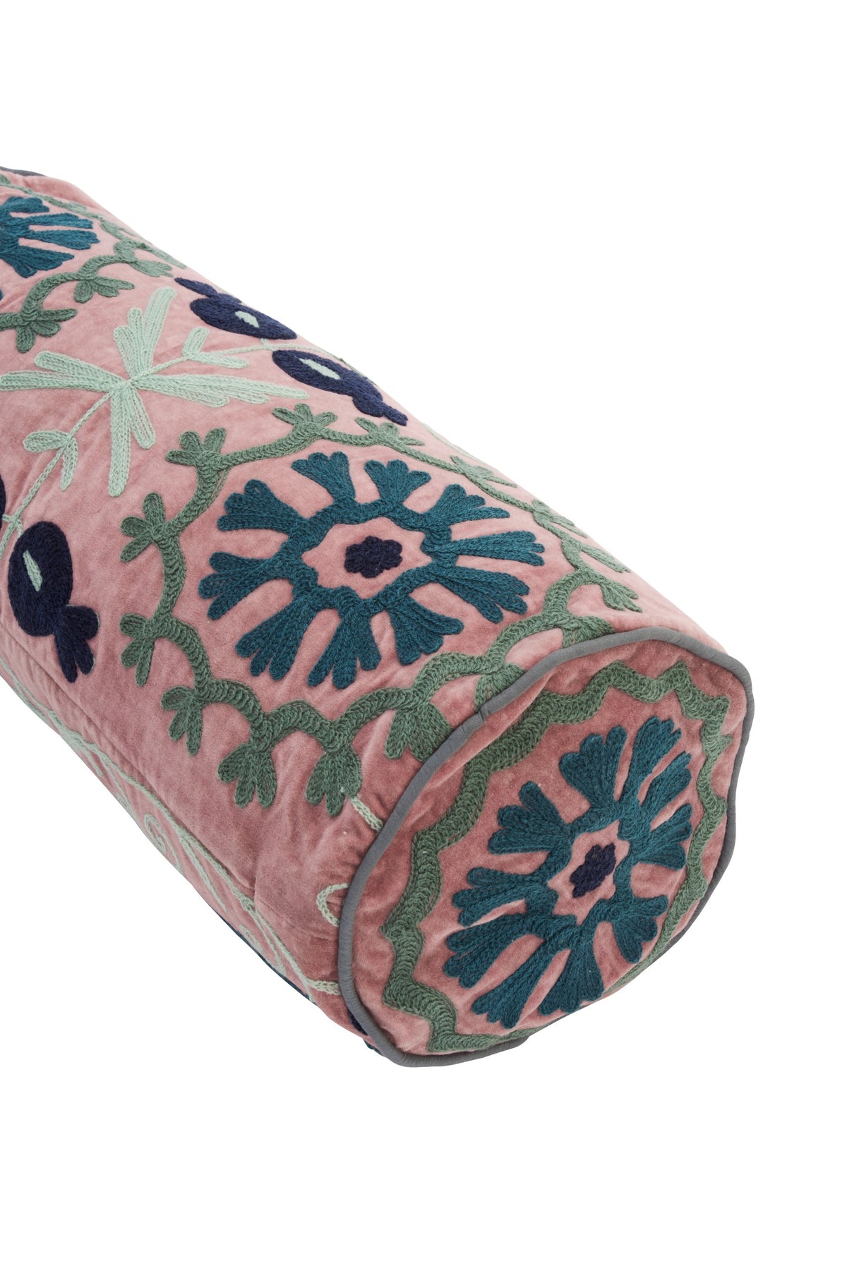 Suzani Embroidered Velvet Bolster Cushion
