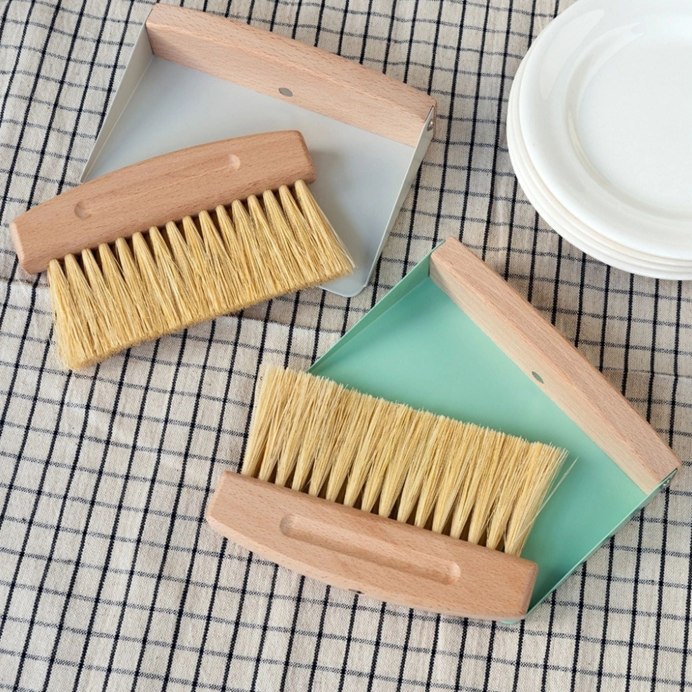 Wooden table brush and pan set