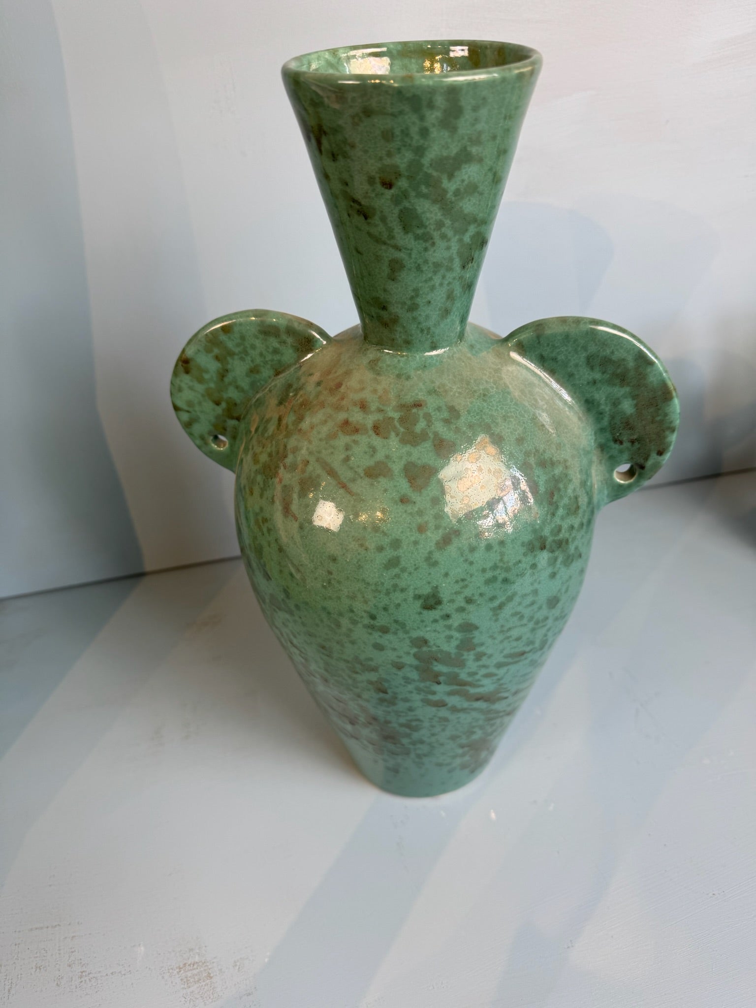 Large turquoise vase with cone neck