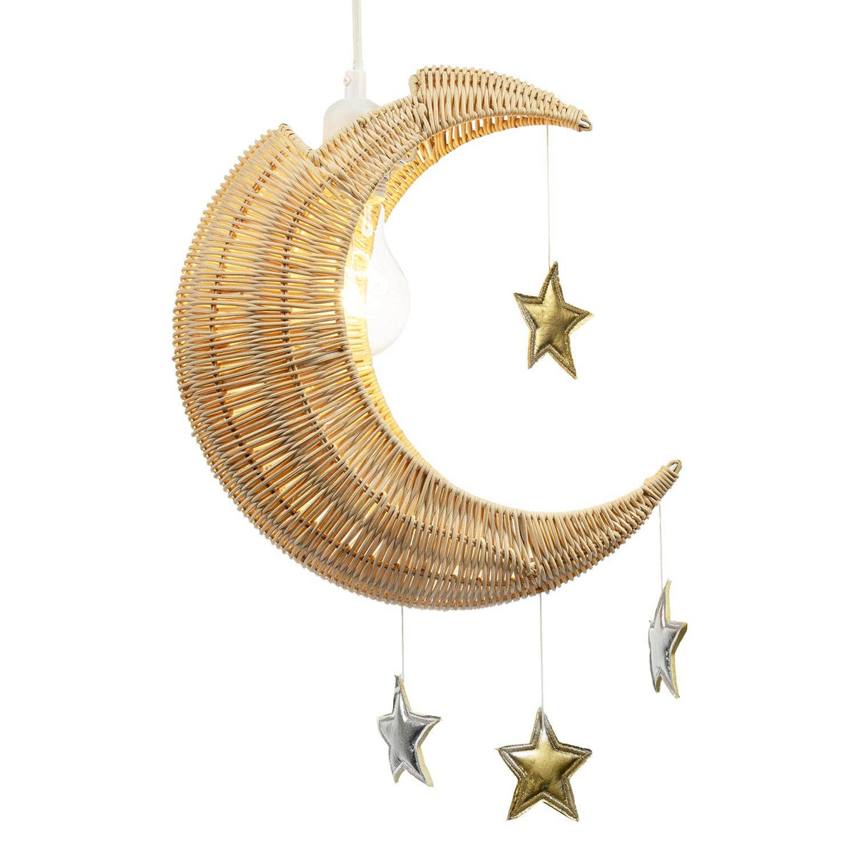 Whimsical Crescent Moon Pendant Light Shade with Silver and Gold Stars