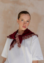Merino Wool Triangle Scarf in Burgundy Ruffle