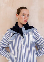 Merino Wool Triangle Scarf in Navy Ruffle