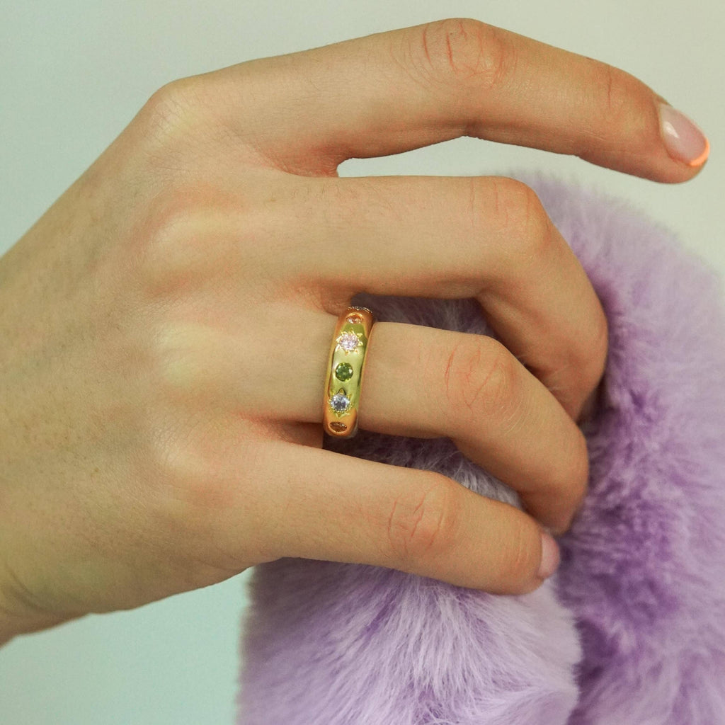 Pastel Stone Chunky Band Ring Gold