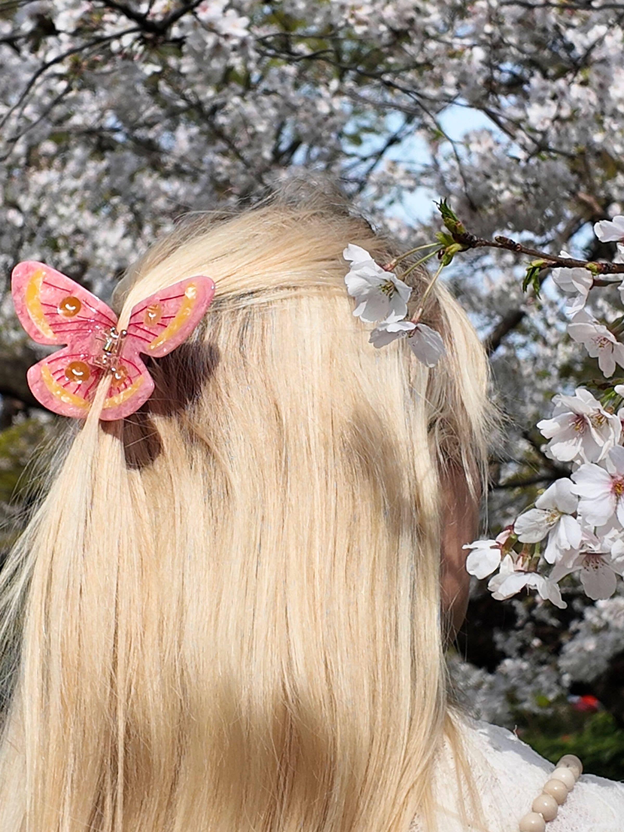 Hand-painted Silk Moth Claw Hair Clip