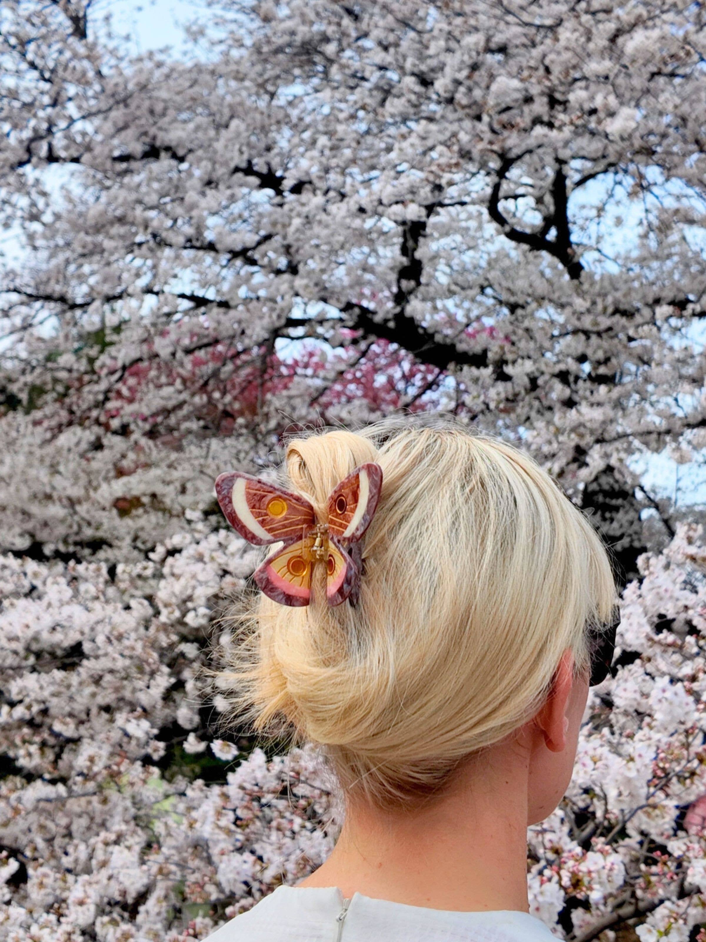 Hand-painted Silk Moth Claw Hair Clip