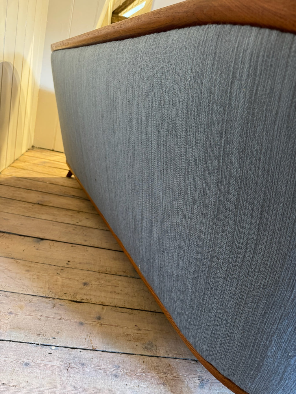 Vintage Swedish Powder Blue Sofa with Striped Cushions