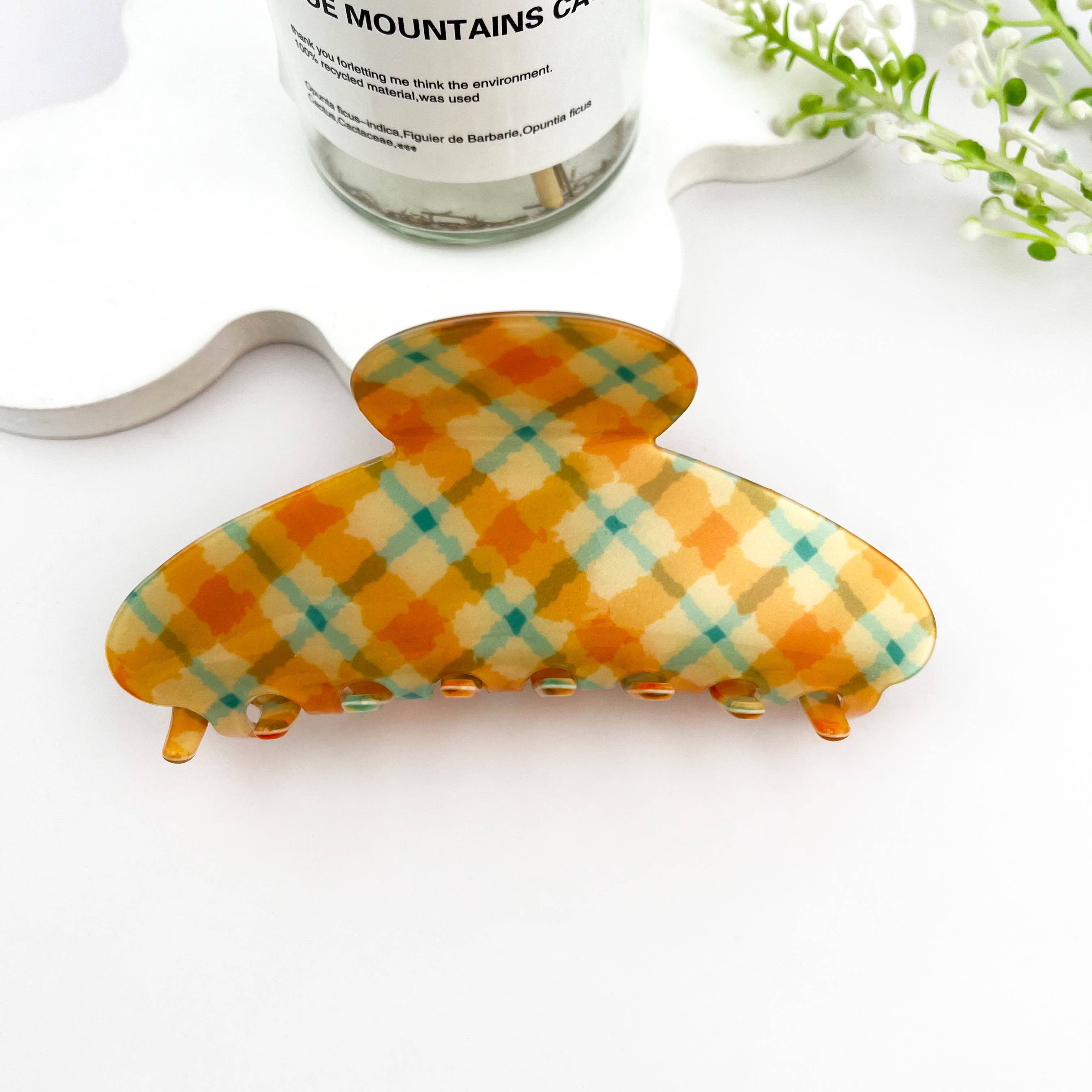 Checkered Vintage Crescent Hair Claw Clip