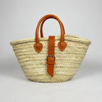 French Market Basket Leather Buckle Straw Bag