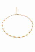 Pink Beaded Cube Gold Pearl Necklace