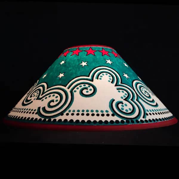 Hand-painted Clouds & Stars Lampshade - Teal