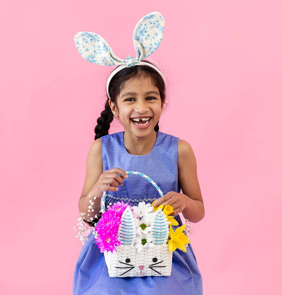 Blue & White Recycled Paper Bunny Shaped Basket