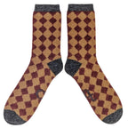 Diamonds Men's Lambswool Ankle Socks - Dark Red/Mushroom