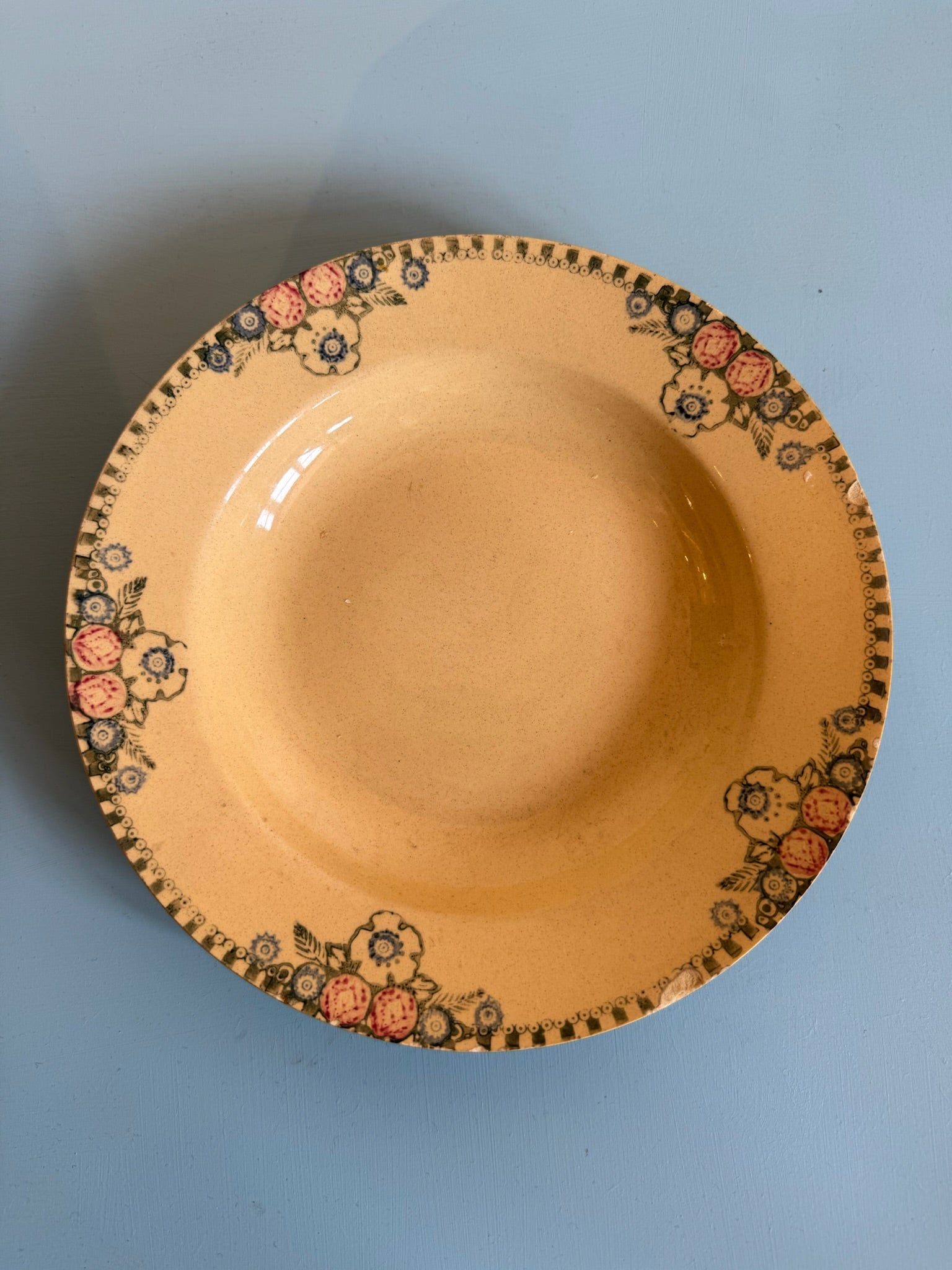 Vintage French Porcelain Shallow Bowl Flower Edge