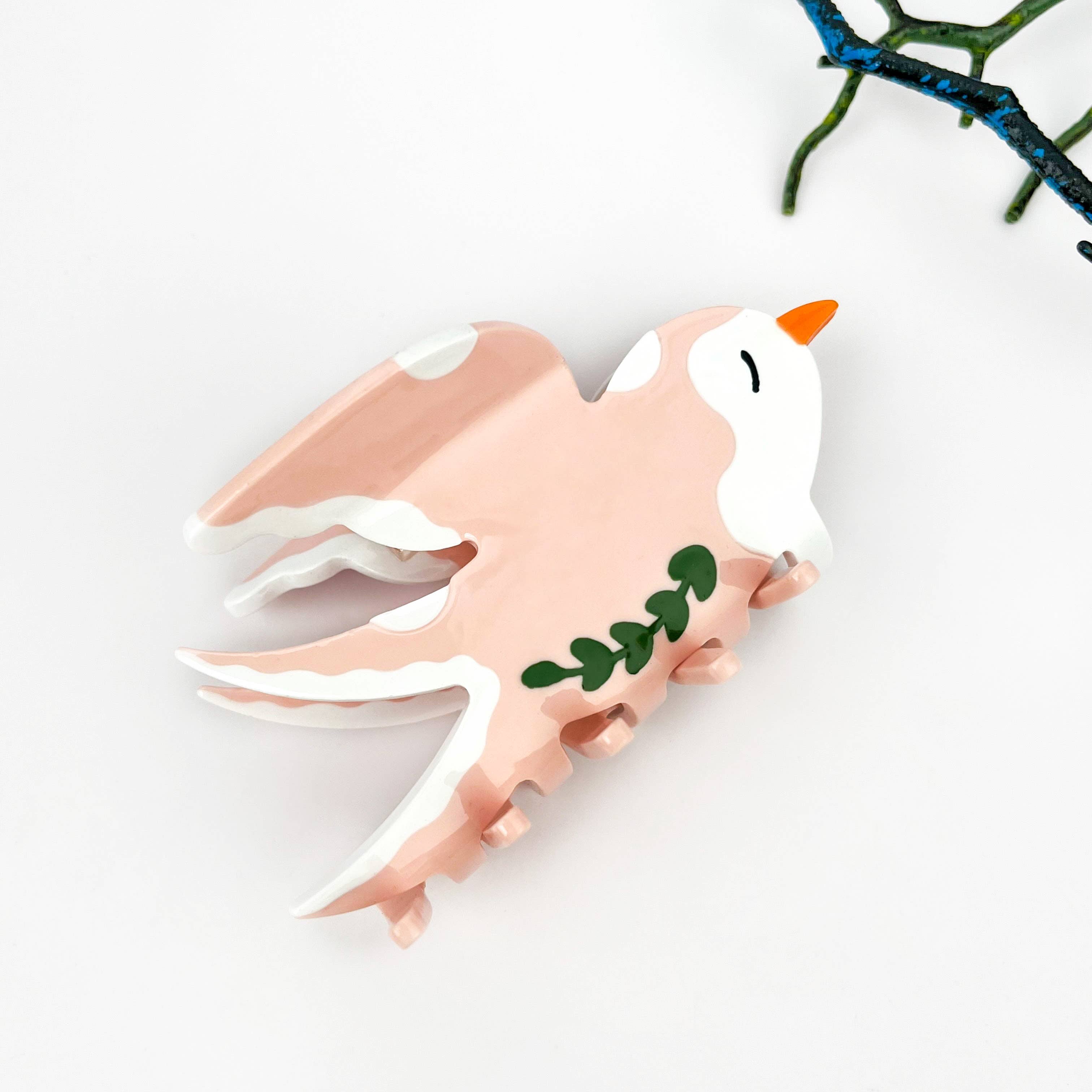Spring Swallow & Leaf Hair Claw Clip
