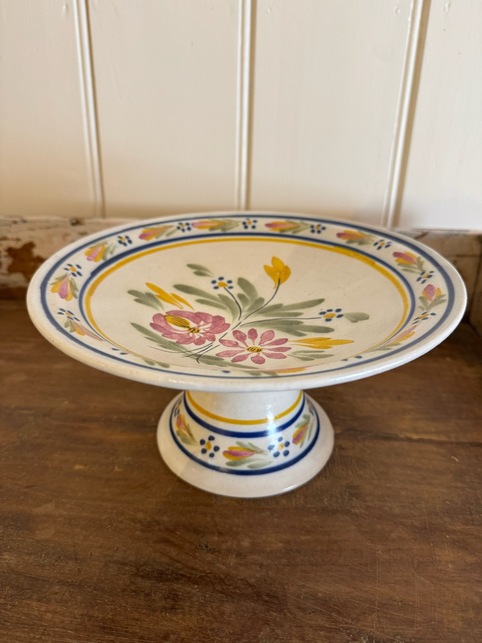 Vintage Quimper Pottery Pedestal Bowl