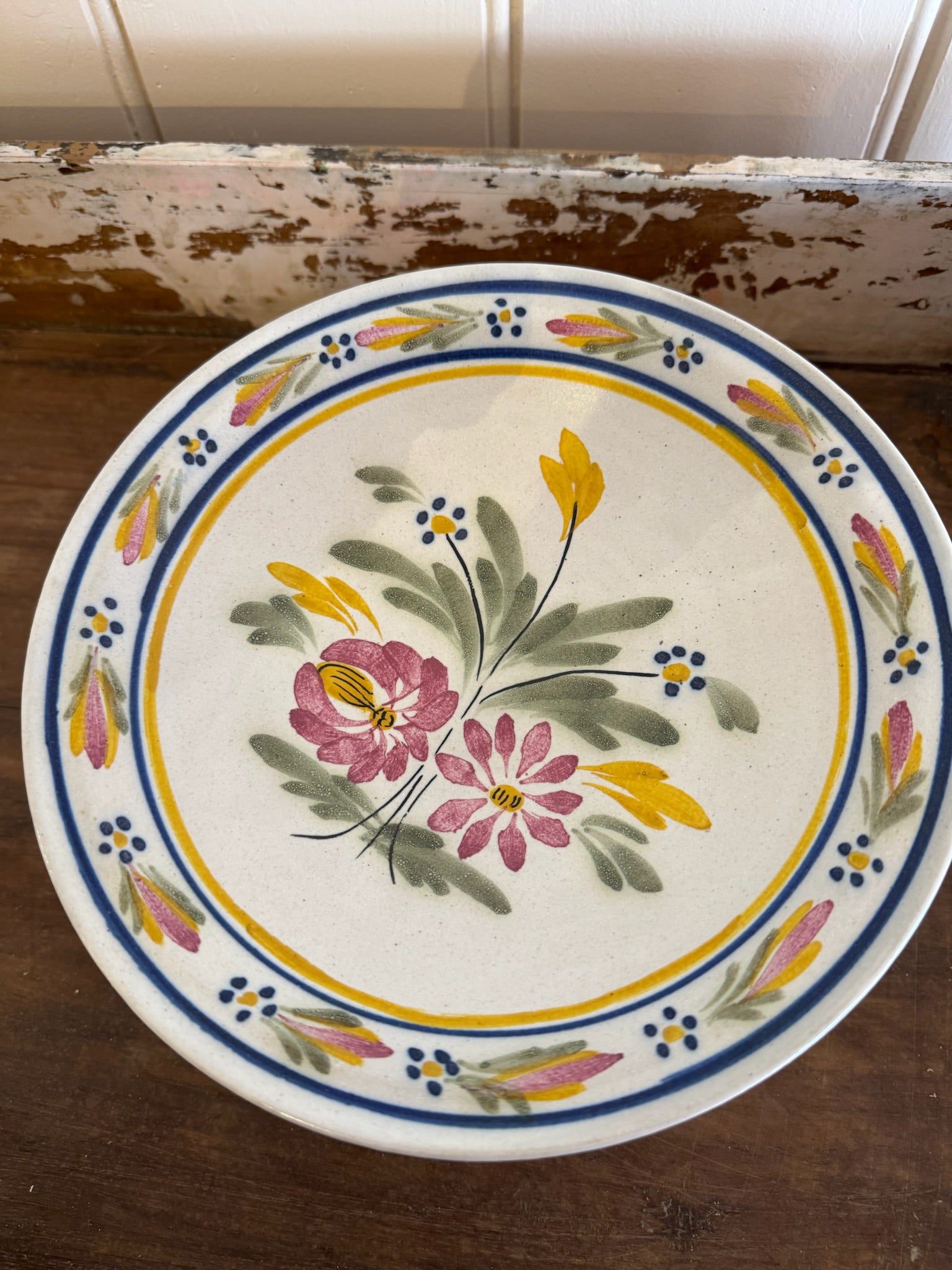 Vintage Quimper Pottery Pedestal Bowl