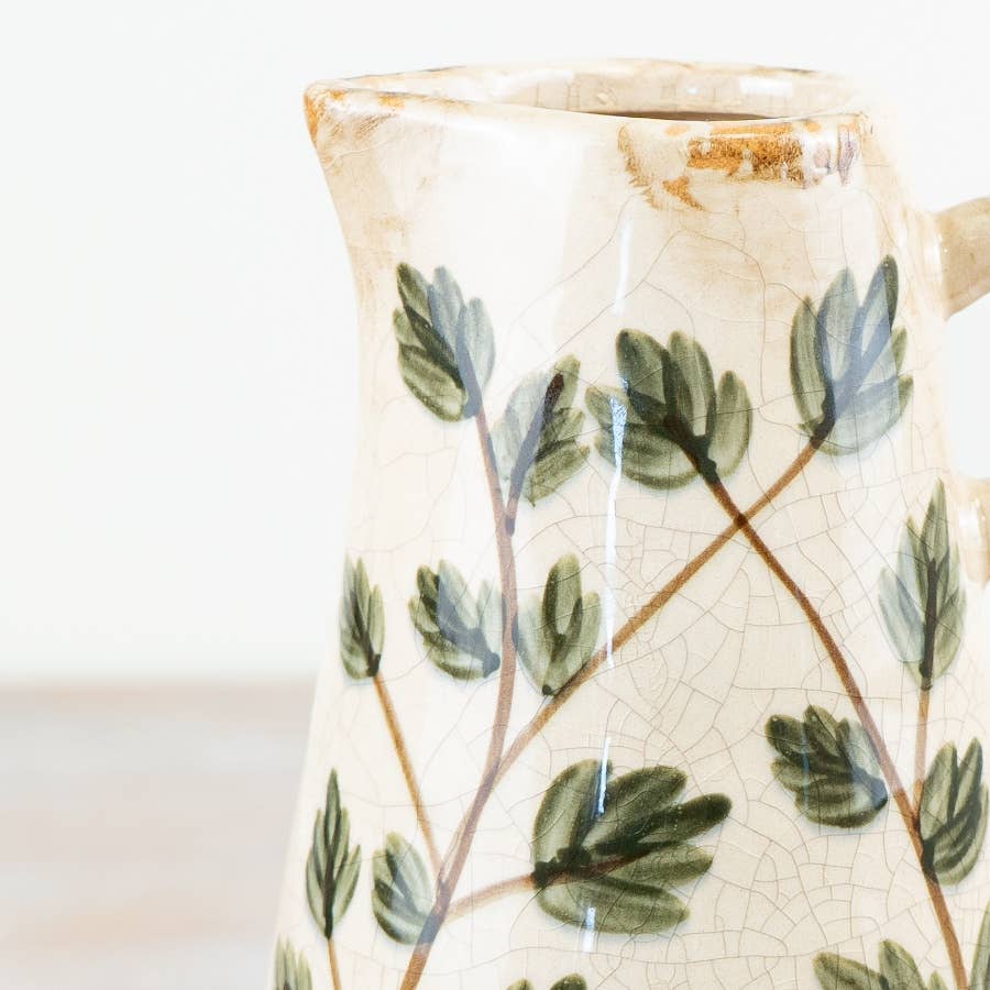 Green Leaf Crackle Jug Vase (Small)