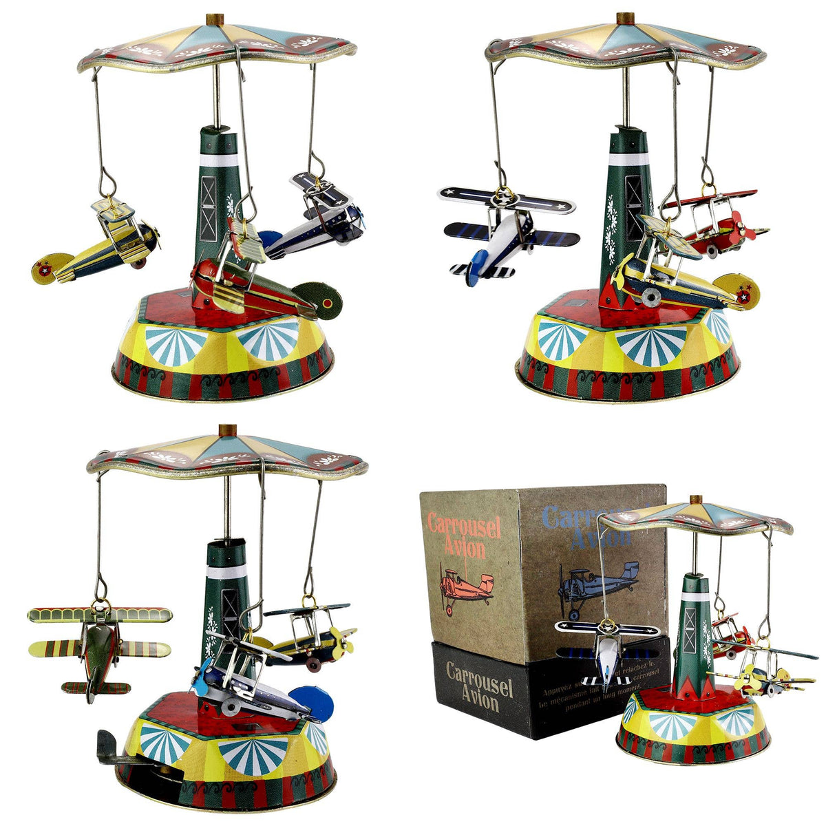 Tin toy carousel airplanes biplane