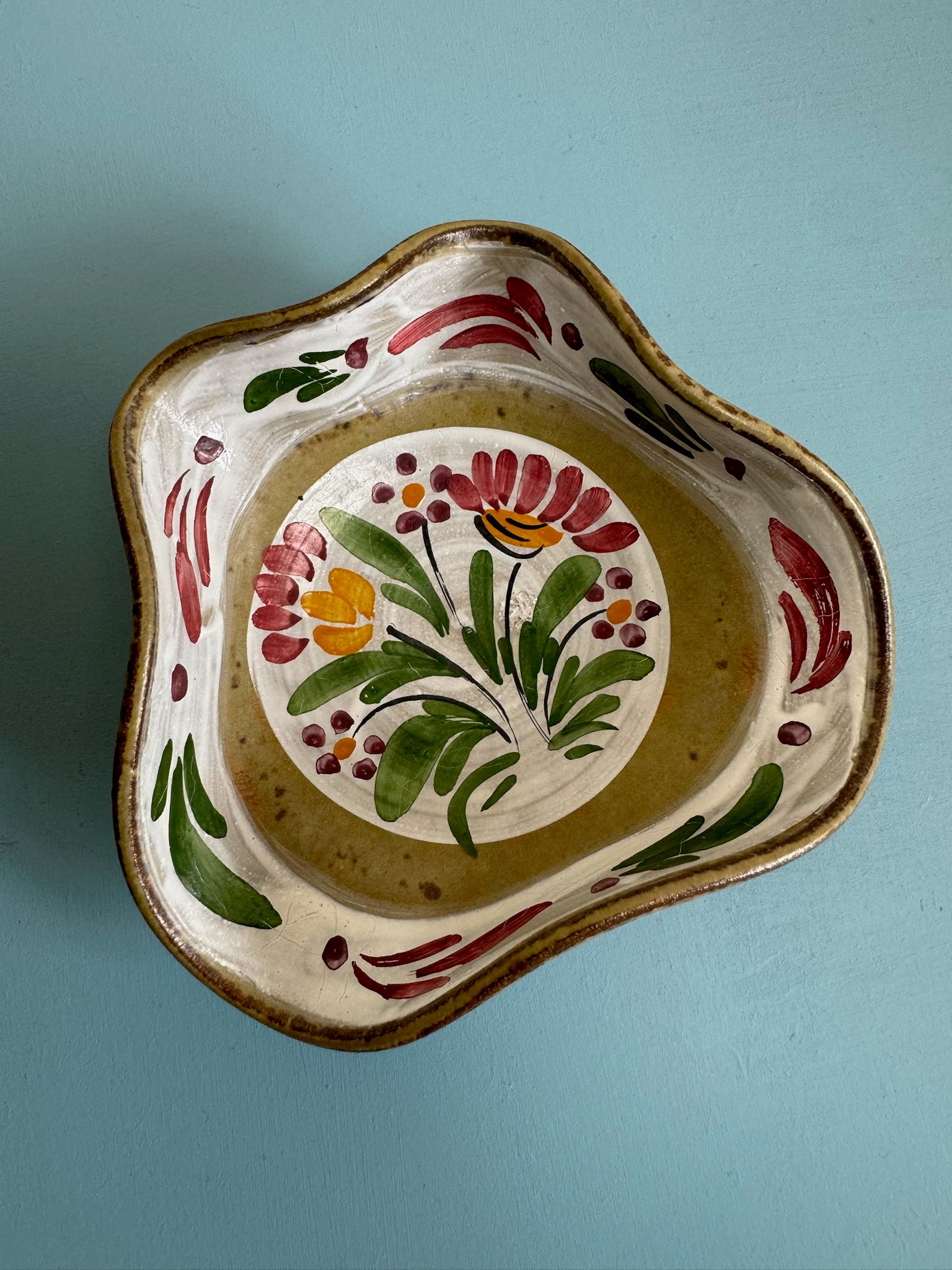 Vintage Hand Painted Wavy Edge Small Dish