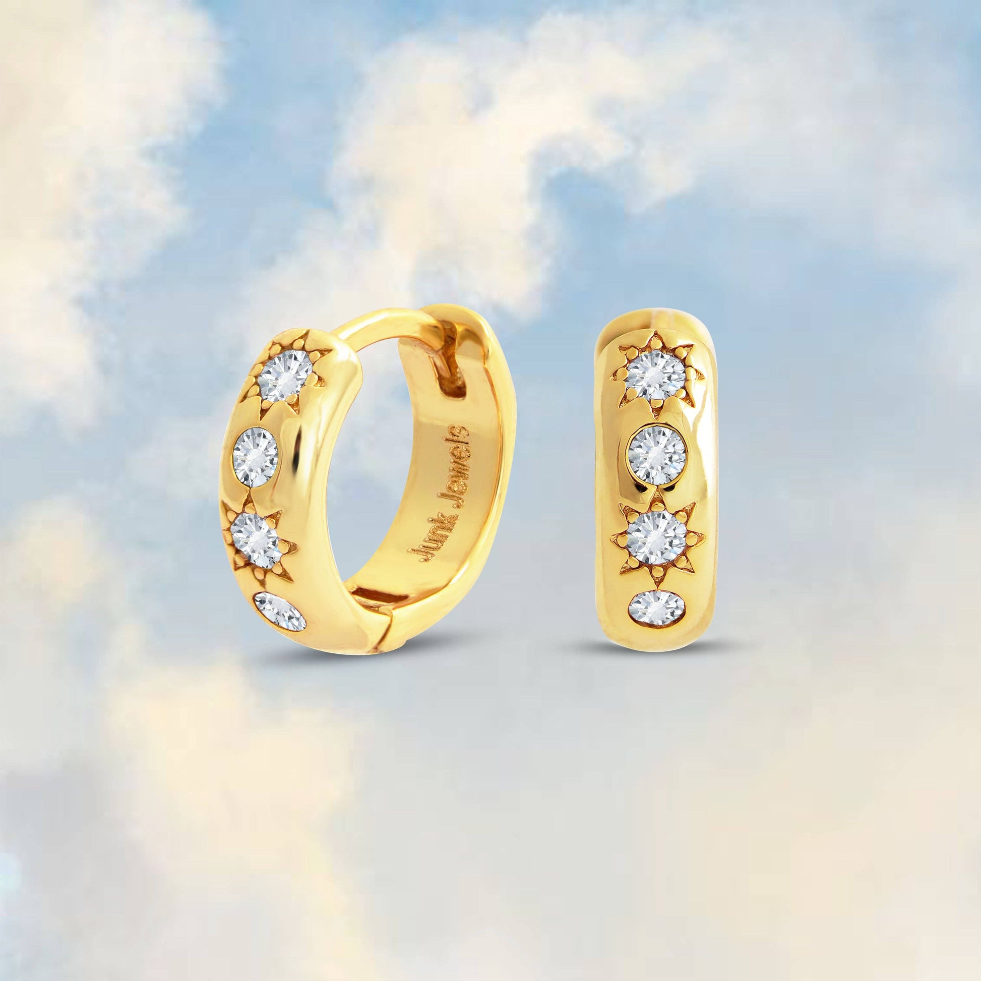 White Stone Petite Hoop Earrings Gold