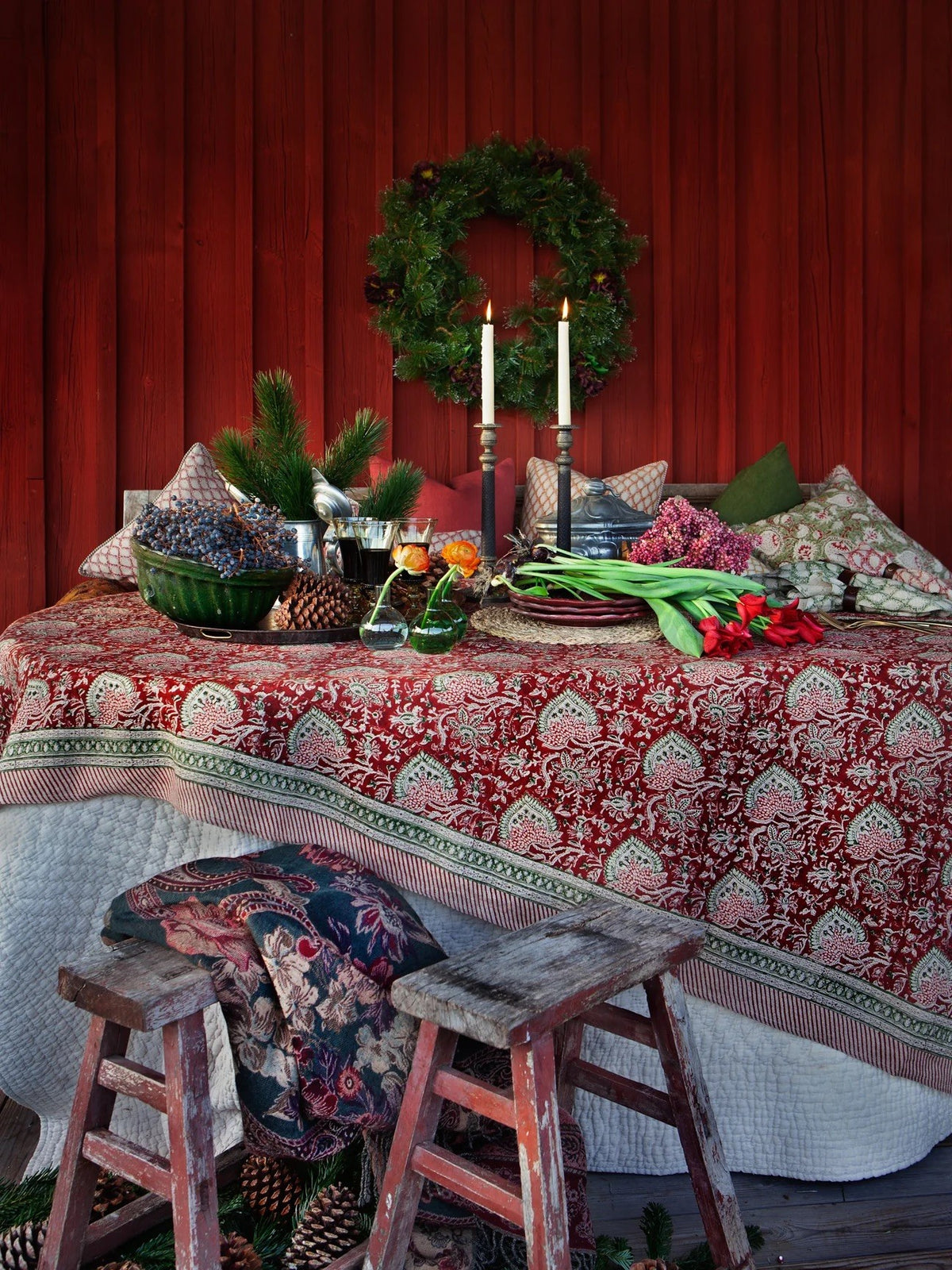 Oriental Red Linen Tablecloth