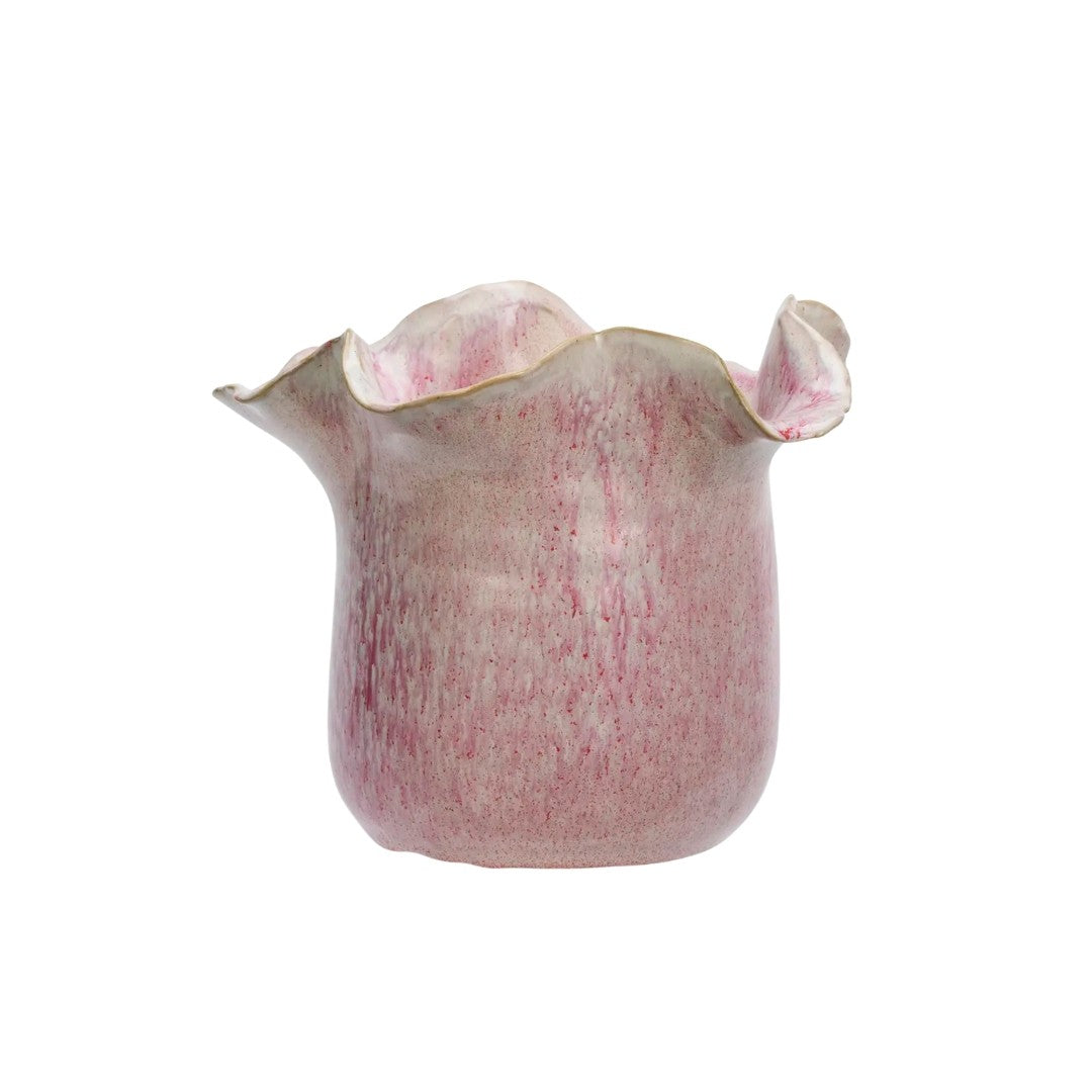 Stoneware flower pot, Pink/ Off White