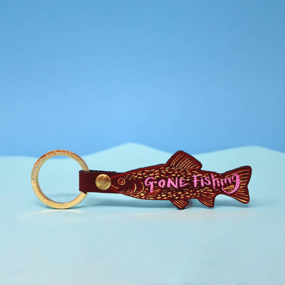 Leather 'Gone Fishing' Keyring