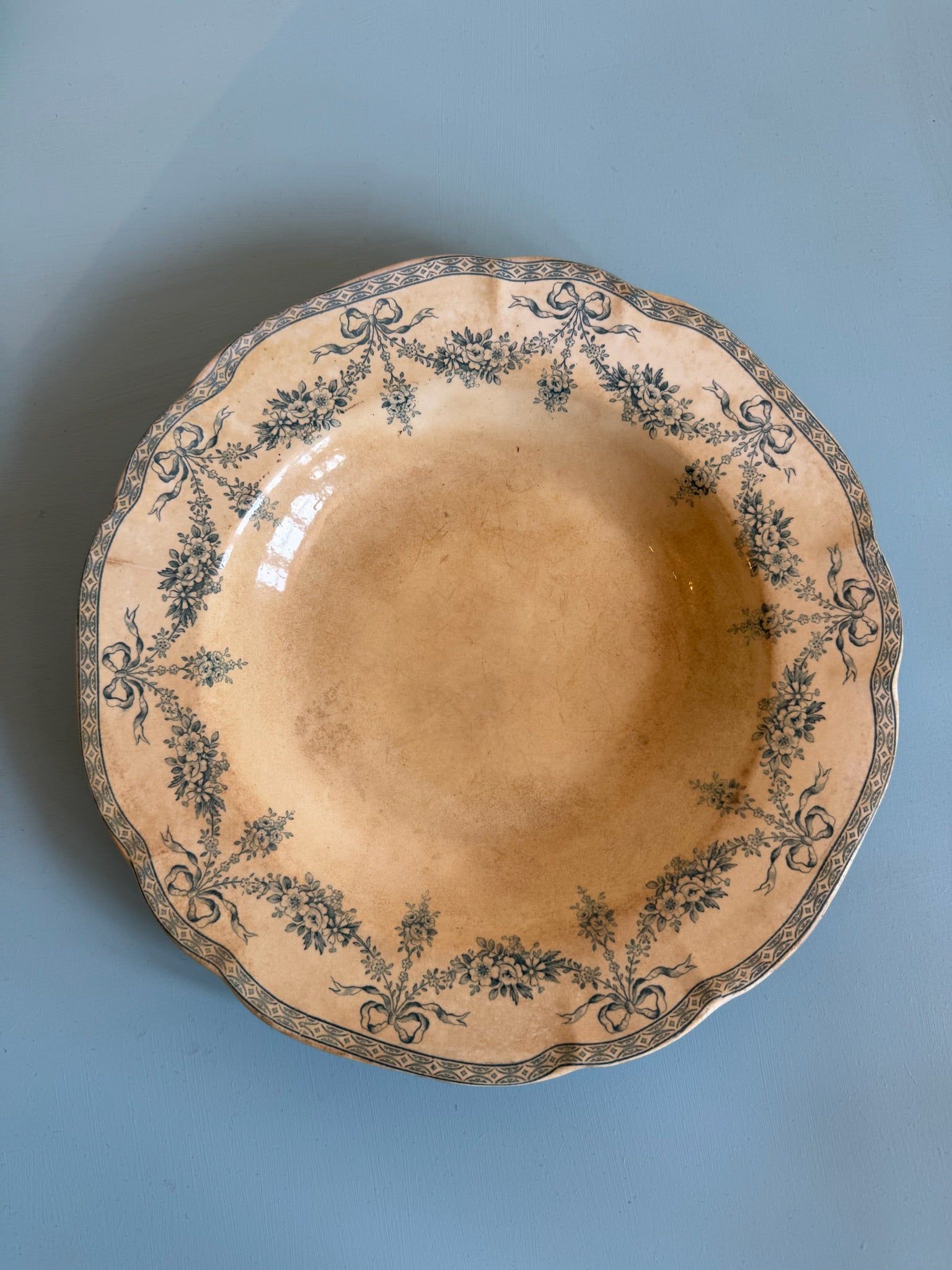 Vintage French Porcelain Shallow Bowl W/ Bows