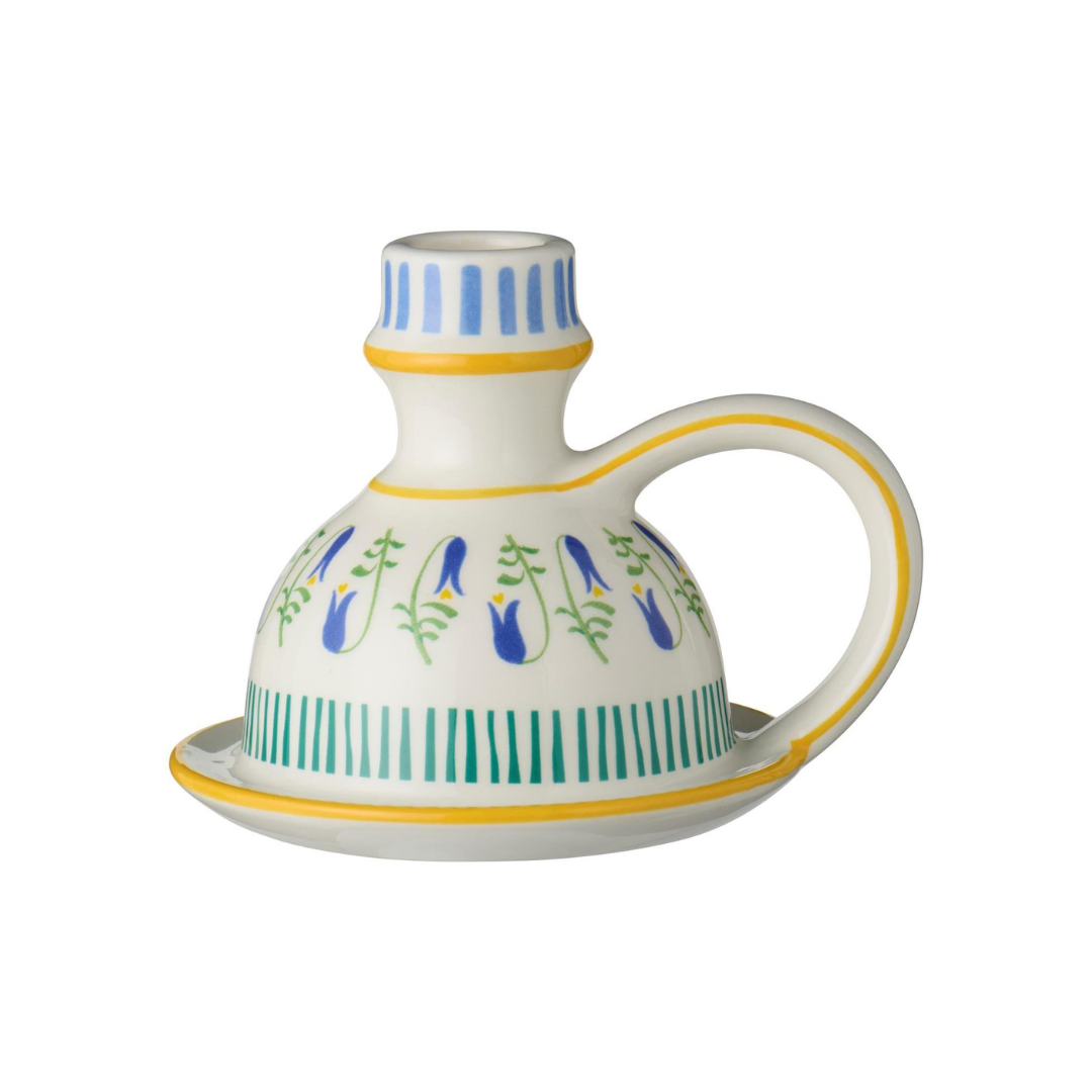 Handle Candle Holder Blue/Flowers