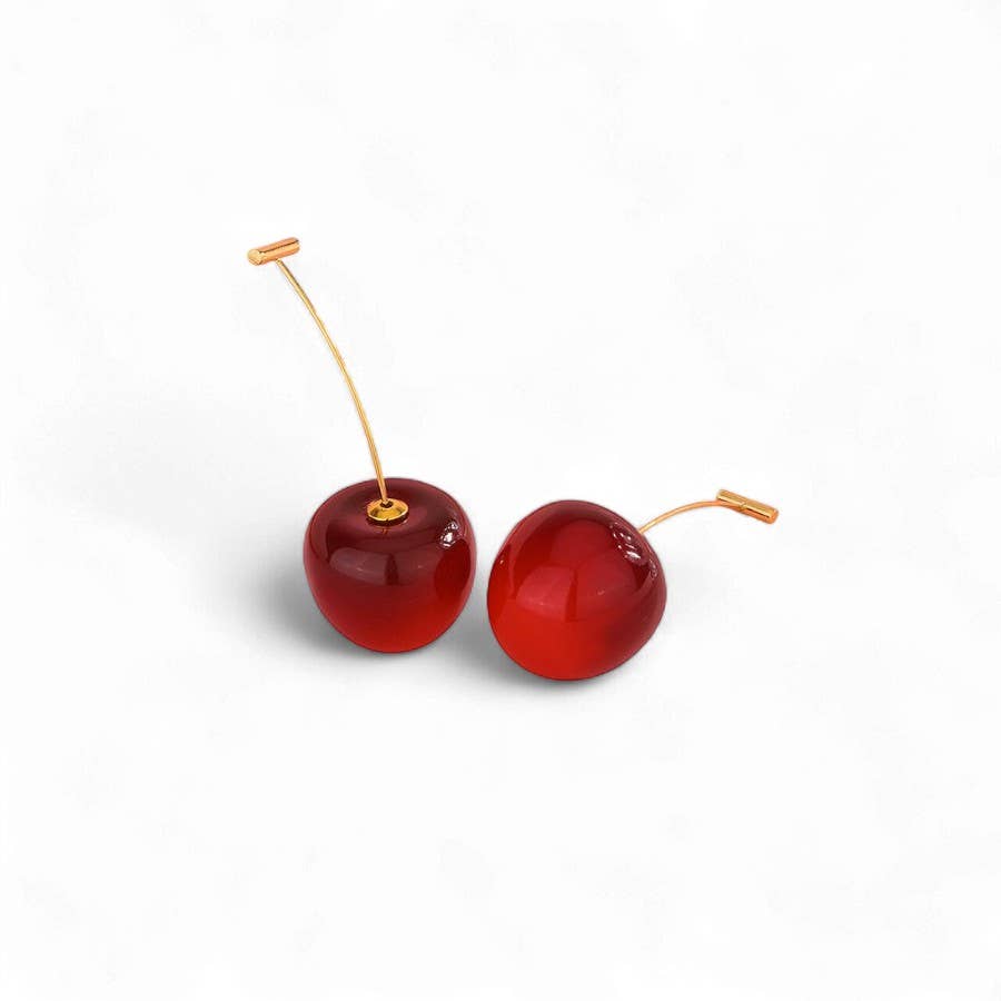 Thread Through Cherry Drop Earring in Dark Red