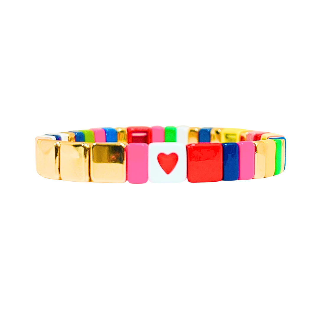 Boho Rainbow Heart Tile Bracelet