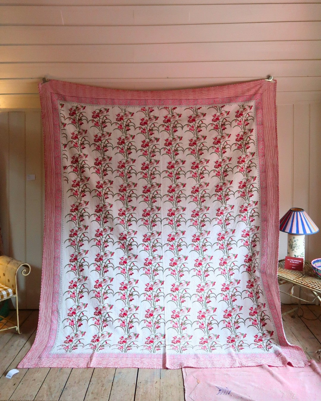 Pink Bell Flower Block Print Throw