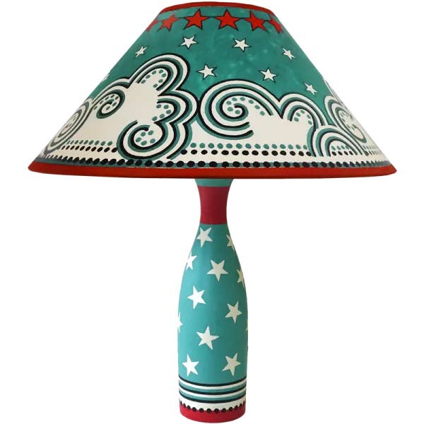 Hand-painted Clouds & Stars Lampshade - Teal