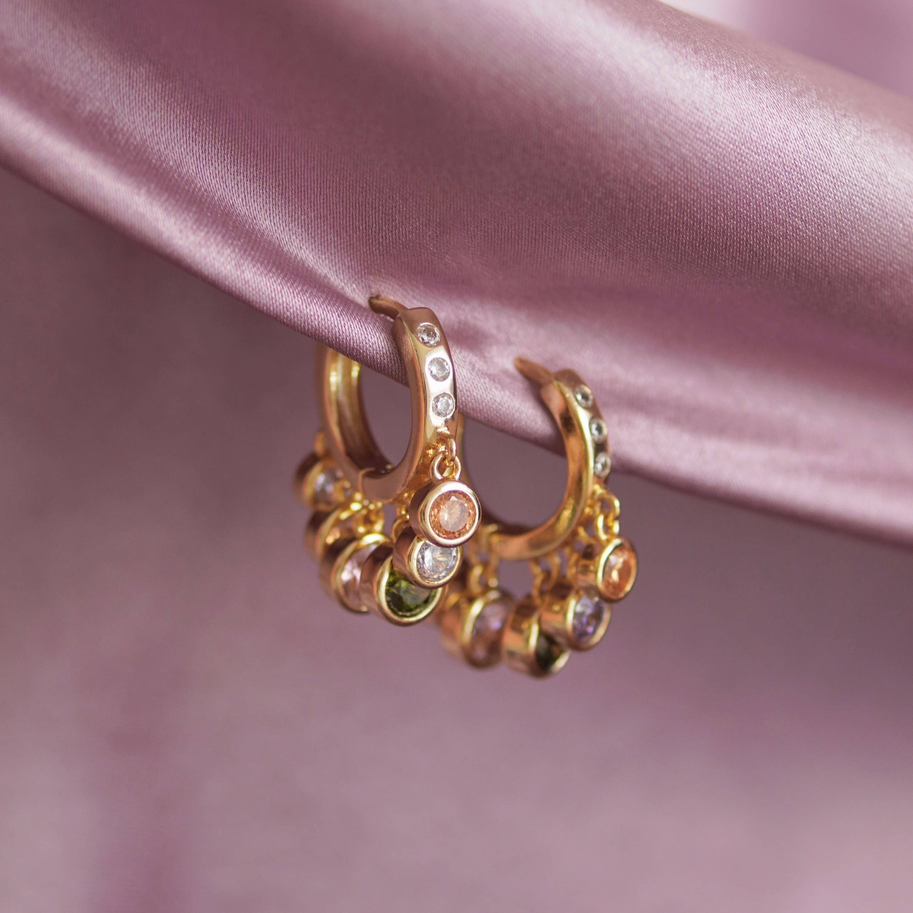 Pastel Stone Drop Hoop Earrings