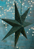 7-Arm Green Velvet Star, Glitter & Led's