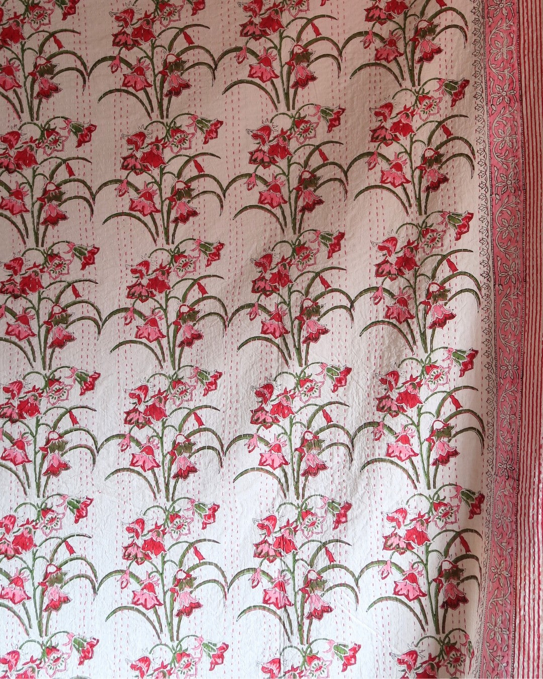 Pink Bell Flower Block Print Throw