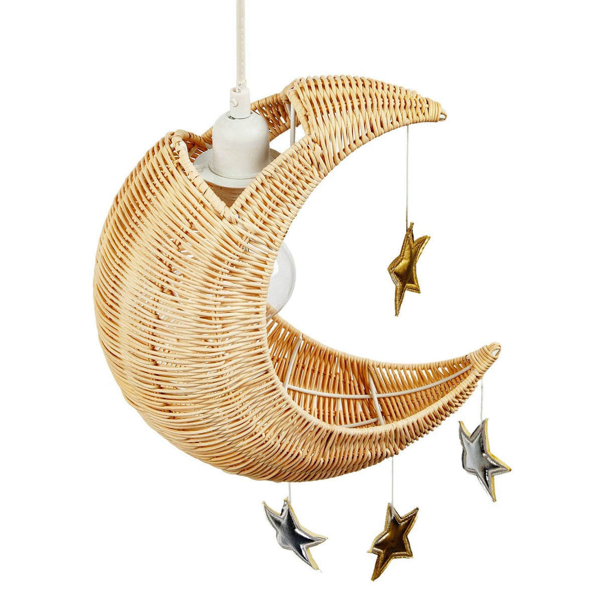 Whimsical Crescent Moon Pendant Light Shade with Silver and Gold Stars