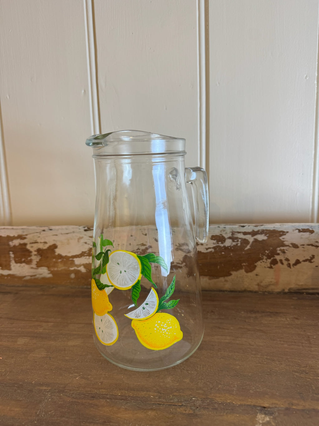 Vintage French Glass Lemon Jug W/ 6 Glasses
