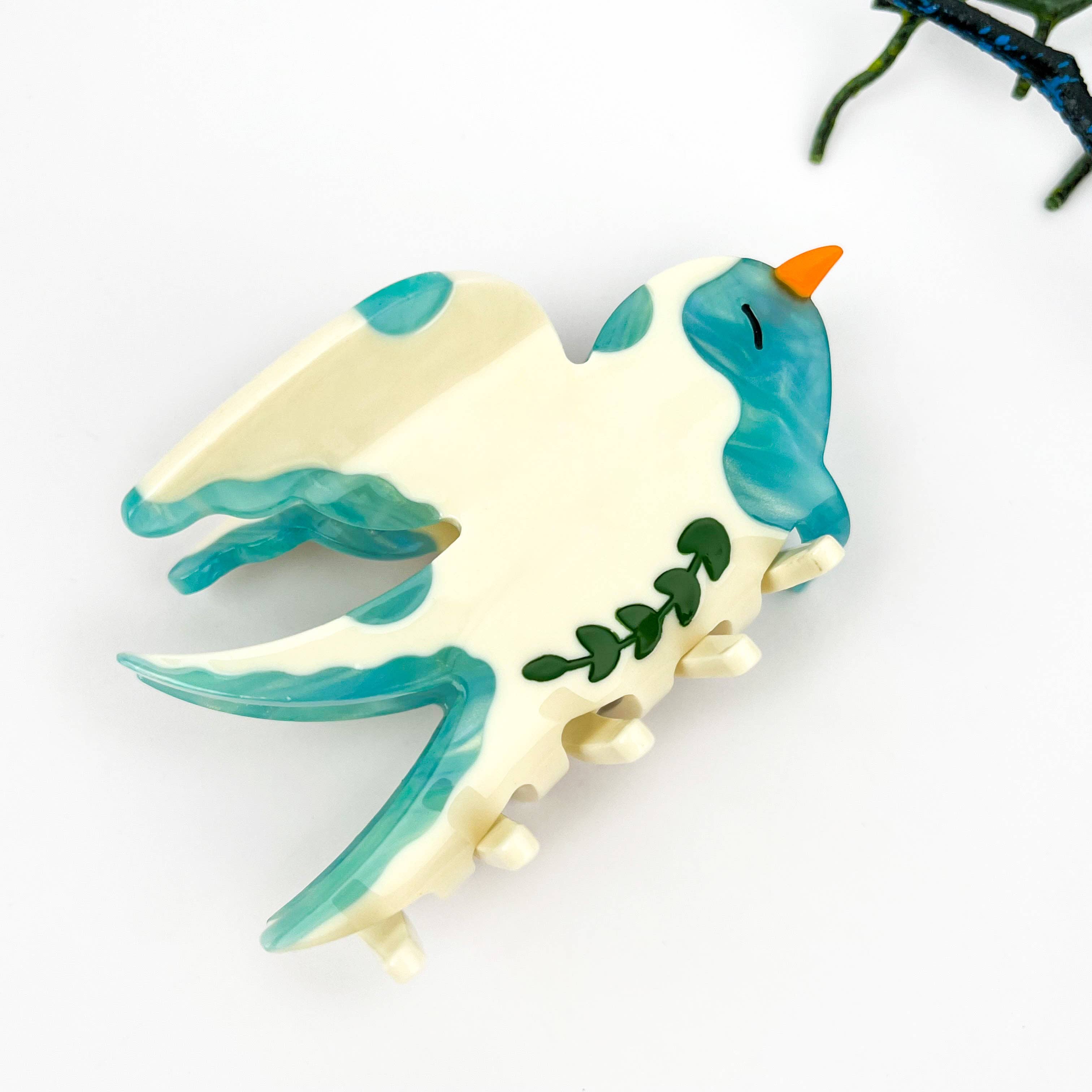 Spring Swallow & Leaf Hair Claw Clip