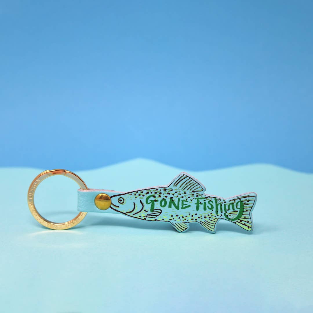 Gone Fishing Leather Key Fob