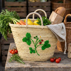 Strawberry Embroidered Market Basket